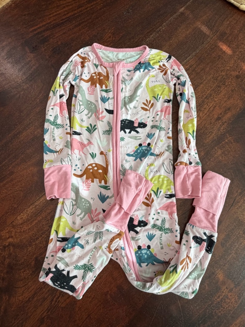Little Sleepies Pink Dino Zip Footless Pajamas